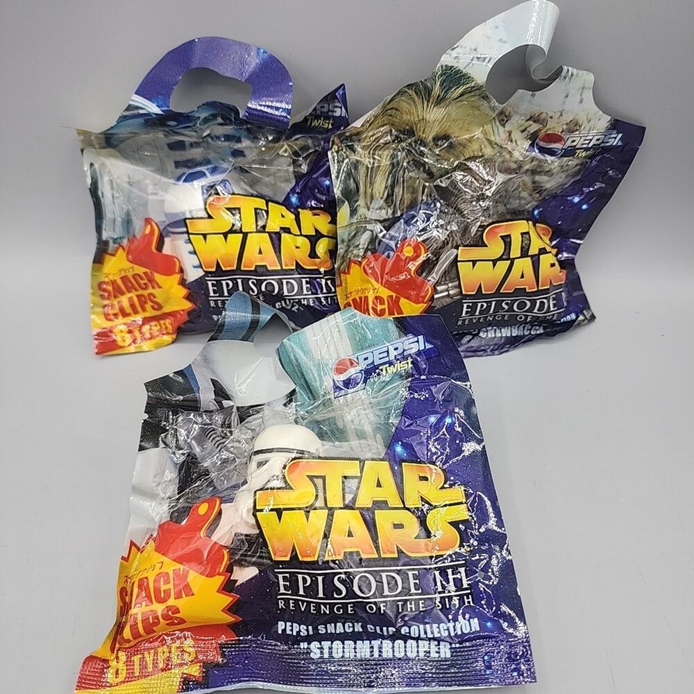 Star Wars 3 Piece Snack Clip Set Pepsi Japan Giveaway New 2005 R2D2 Chewy Stormt